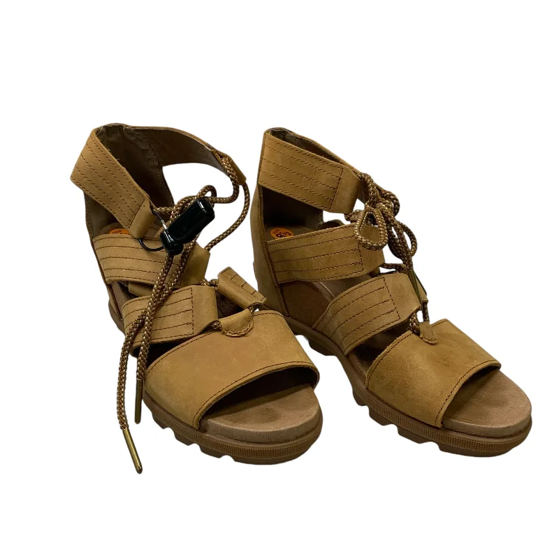 Durable Snow Boots Sandals Heels Wedge By Sorel In Tan, Size: 8.5