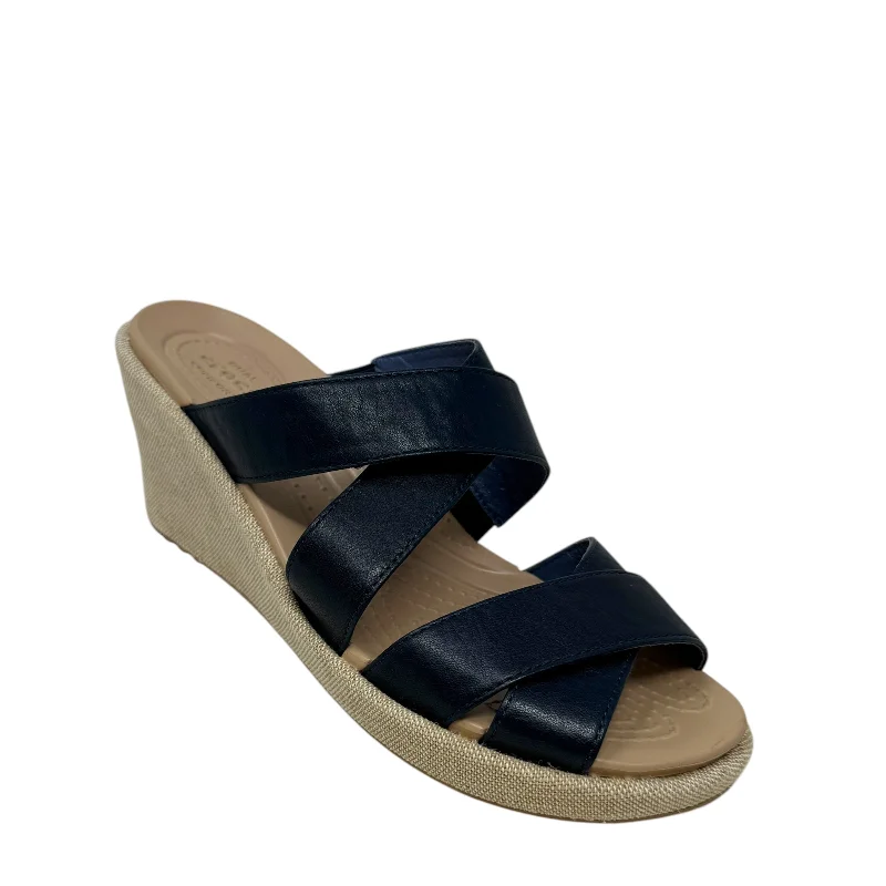 Outdoor Running Shoes A-Leigh Crisscross Wedge Sandals By Crocs In Blue, Size: 8