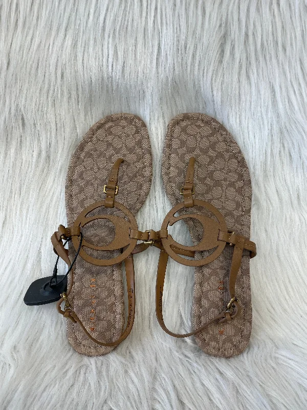 Luxury Leather Sneakers Sandals Designer By Coach In Brown, Size: 10