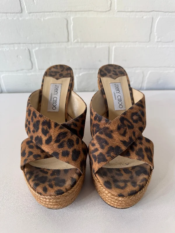 Luxury Leather Sneakers Sandals Luxury Designer By Jimmy Choo In Animal Print, Size: 7