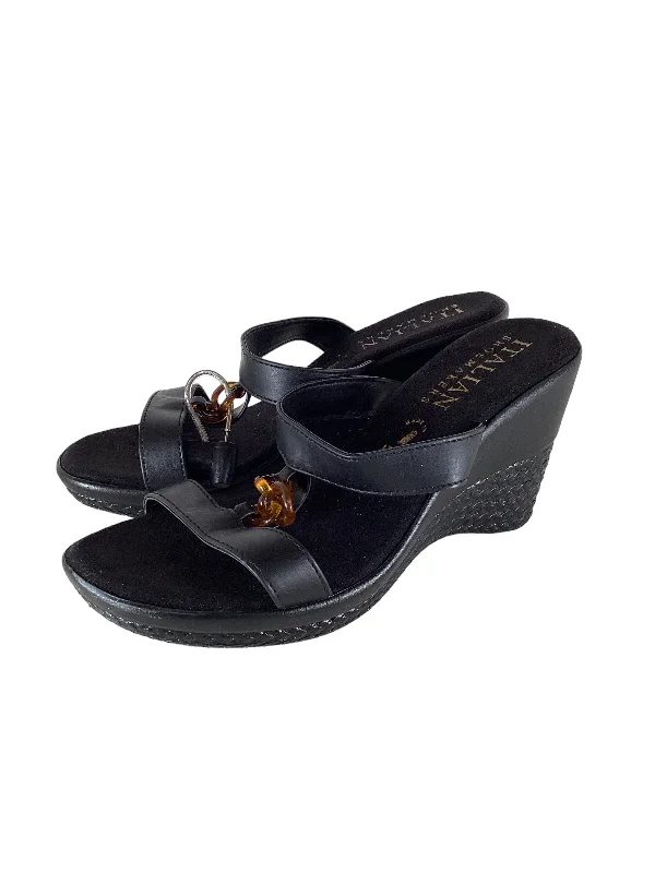 Lightweight Snow Boots Sandals Heels Wedge By Italian Shoemakers In Black, Size: 8