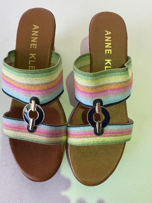 Breathable Hiking Footwear Sandals Heels Wedge By Anne Klein In Multi-colored, Size: 9