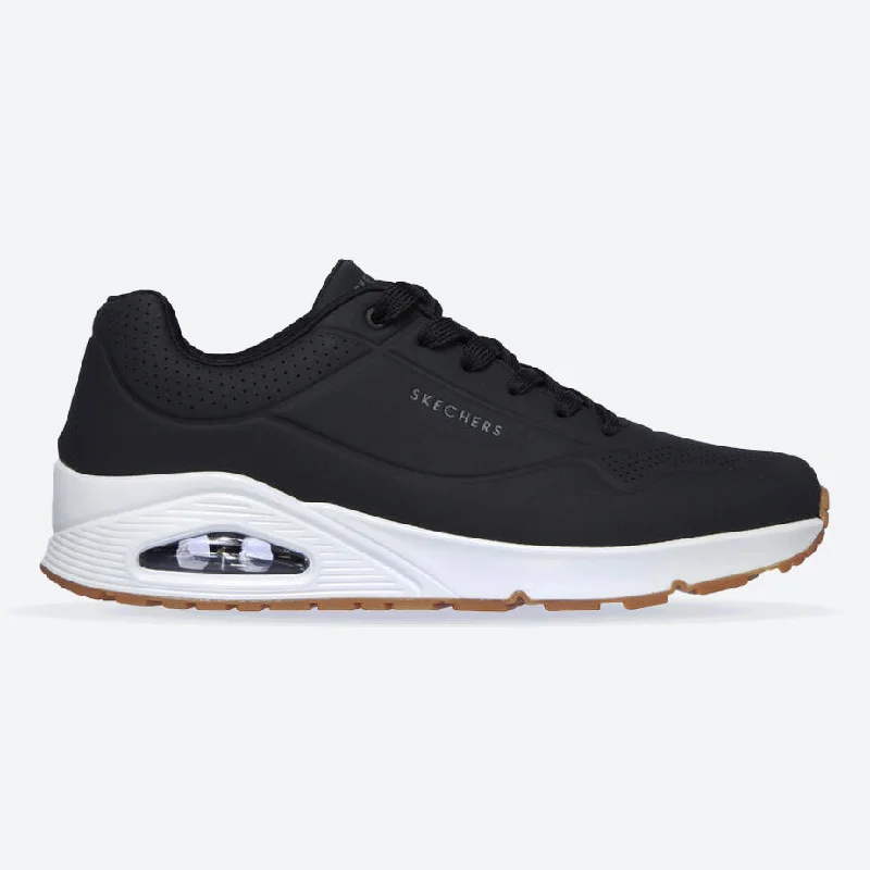 Comfortable Heeled Shoes Men's Wide Fit Skechers 52458 Uno - Stand On Air Walking Sneakers - Black/White Comfortable Heeled Shoes Men's Wide Fit Skechers 52458 Uno - Stand On Air Walking Sneakers - Black/White