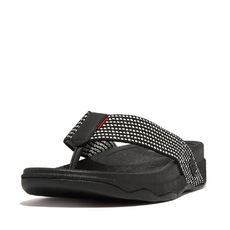 Cozy Indoor Slippers FitFlop Men's Surfer Weave Stripe Sandals - Black Mix