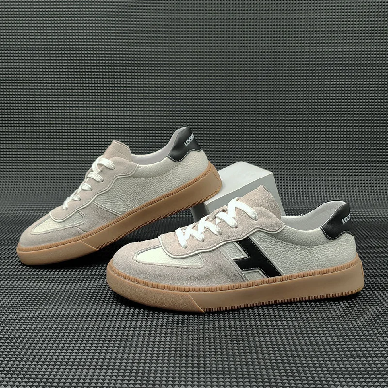 Designer Work Shoes Men Fashion Patchwork Leather Flat Casual Sneakers