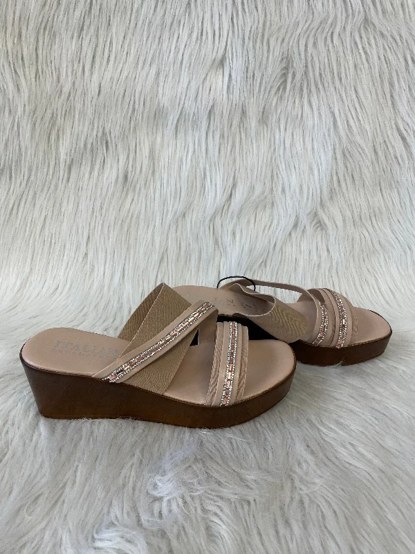 Trendy Walking Boots Sandals Heels Wedge By Italian Shoemakers In Brown & Pink, Size: 9.5