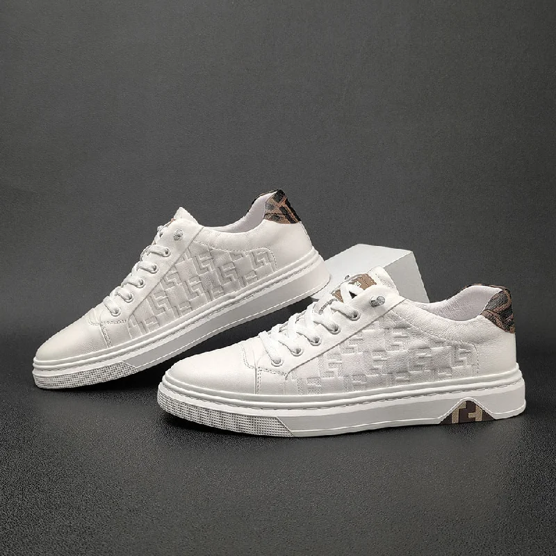 Comfortable Platform Shoes Men Stylish Figured Leather Fashion Casual Sneakers