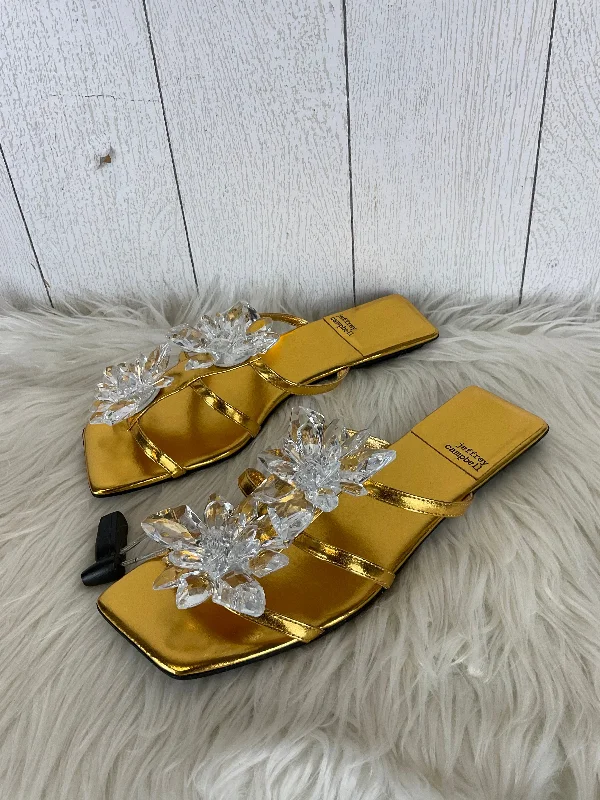 Classic Hiking Footwear Sandals Designer By Jeffery Campbell In Gold, Size: 9