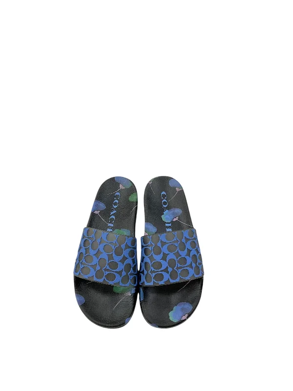 Designer Hiking Boots Sandals Designer By Coach In Black & Blue, Size: 7