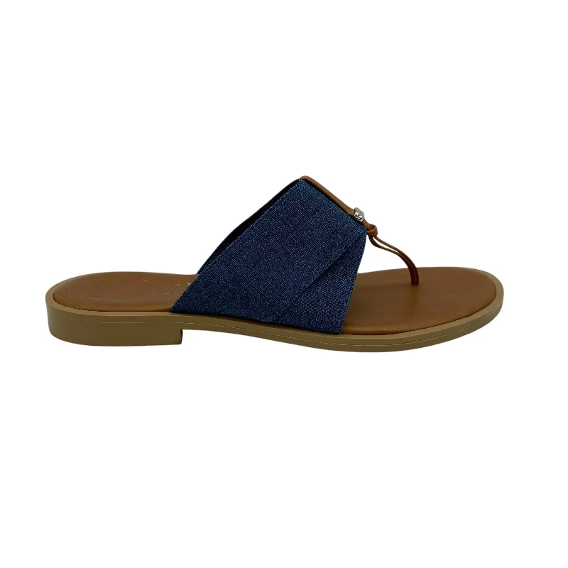 Formal Hiking Footwear Sandals Flip Flops By Italian Shoemakers In Blue & Tan, Size:8