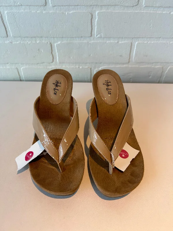 Best Work Boots Sandals Heels Wedge By Style And Company In Tan, Size: 8