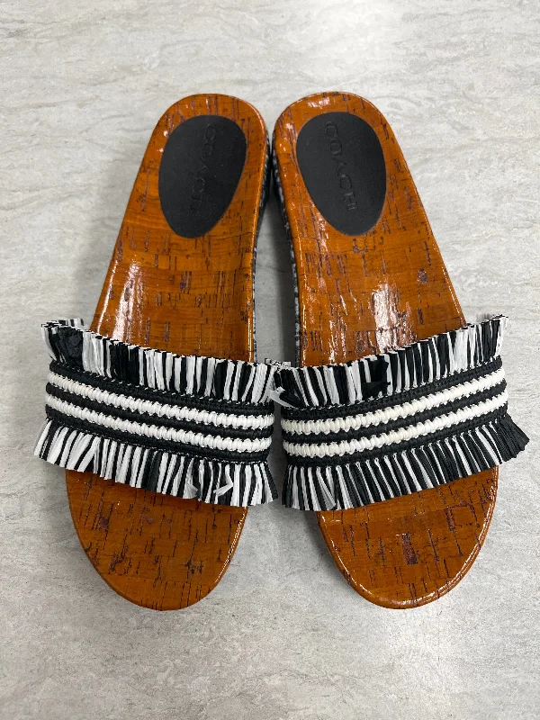 Comfortable Winter Sandals Sandals Designer By Coach In Black & White, Size: 9