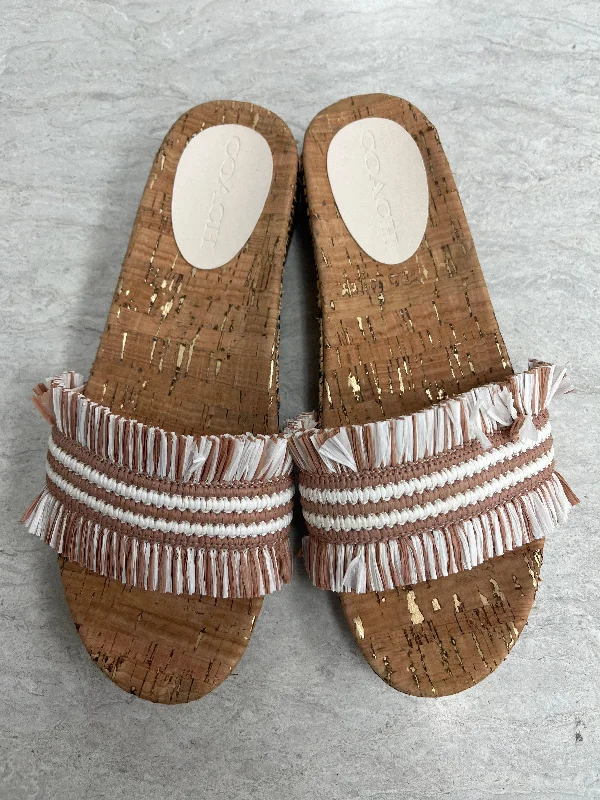 Outdoor Sneakers Collection Sandals Designer By Coach In Tan & White, Size: 8.5