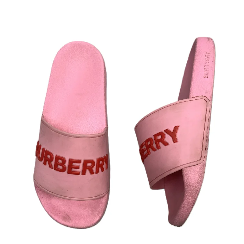 Cozy Casual Shoes Sandals Luxury Designer By Burberry In Pink, Size: 8.5
