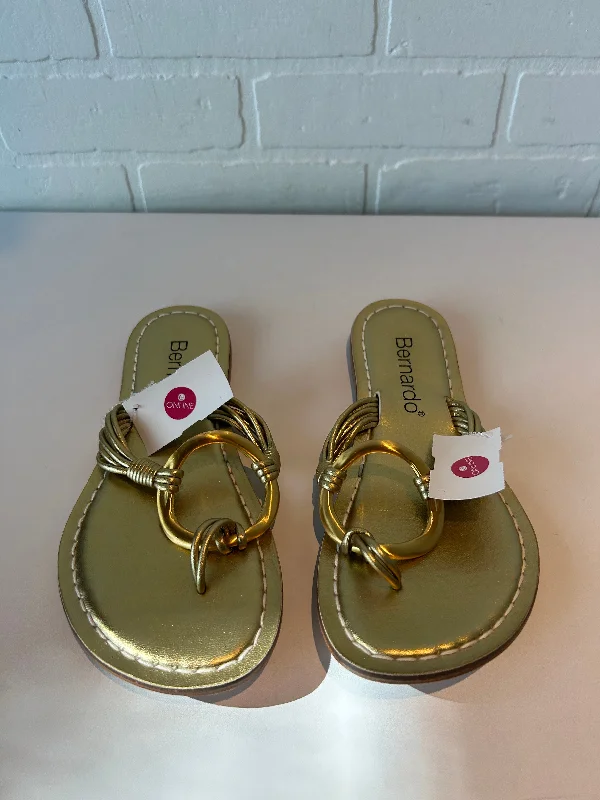 Fashionable Work Sneakers Sandals Flip Flops By Bernardo In Gold, Size: 8