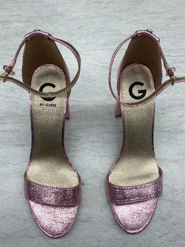 Sporty Casual Shoes Sandals Heels Block By Guess In Pink, Size: 10