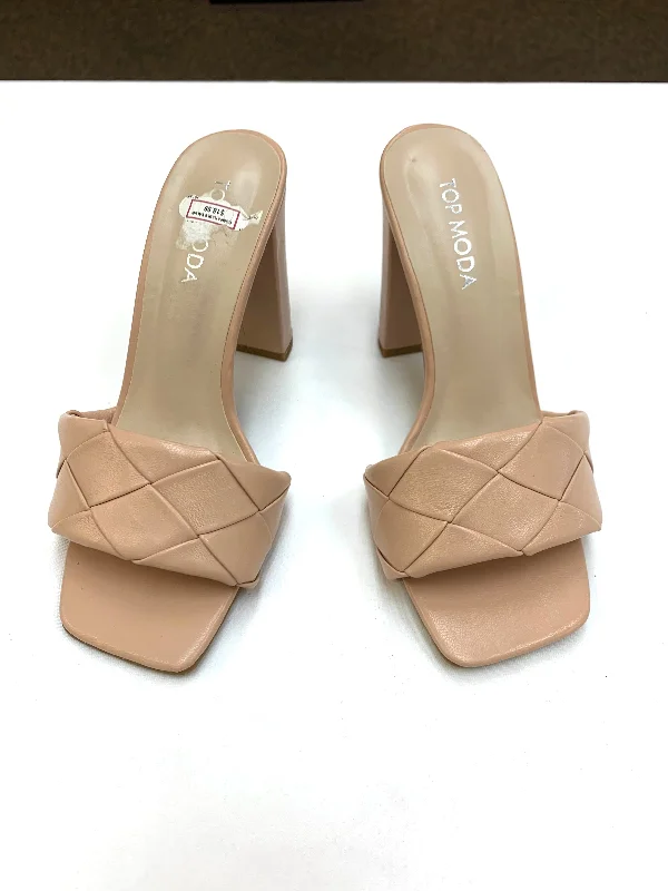 Luxury Running Shoes Sandals Heels Block By Top Moda In Beige, Size: 5.5