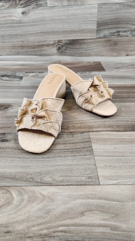 Sporty Casual Sneakers Sandals Heels Block By Chicos In Tan, Size: 8.5