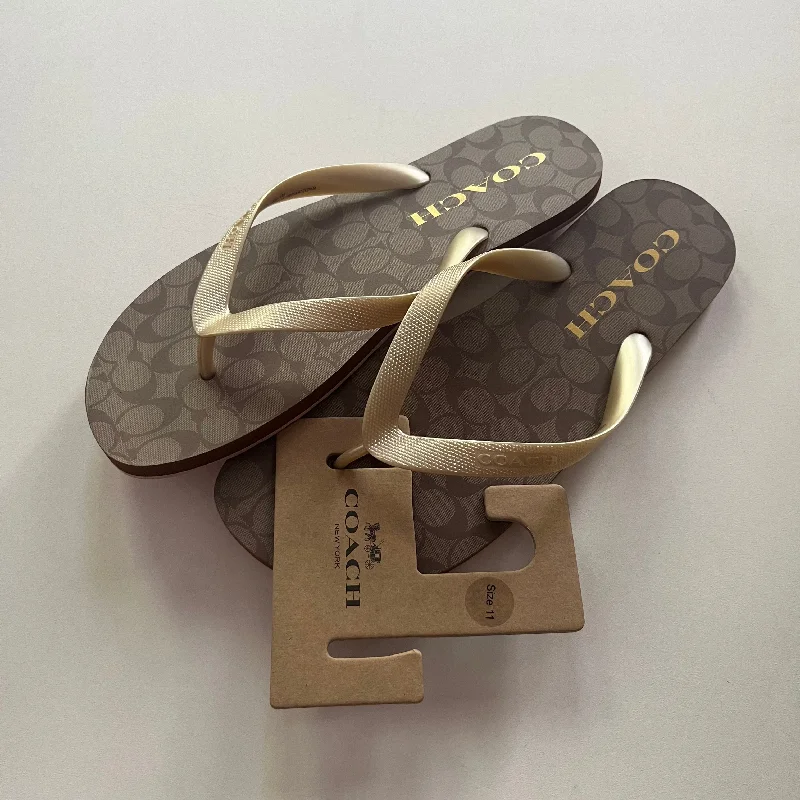 Comfortable Casual Sandals Sandals Flip Flops By Coach In Brown, Size: 11