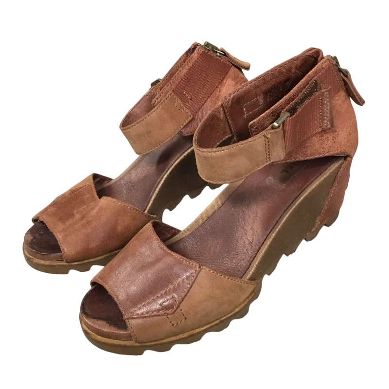 Comfortable Dress Flats Sandals Heels Wedge By Sorel In Brown, Size: 9