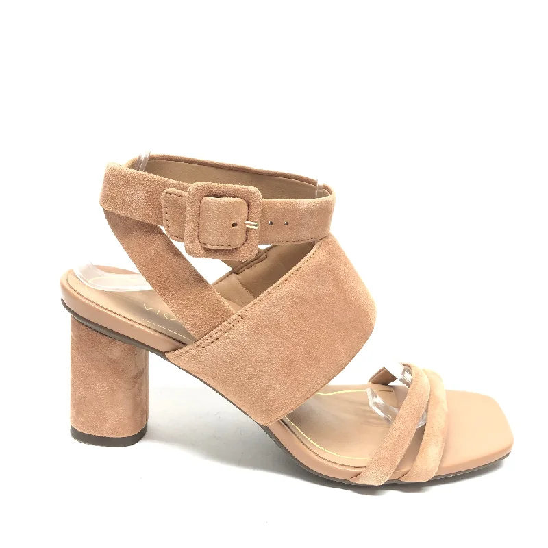 Luxury Hiking Shoes Sandals Heels Block By Vionic In Tan, Size: 6