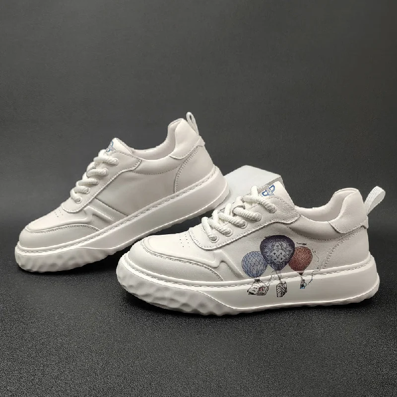 Sporty Casual Boots Men Fashion Leather Flat Lace-up Casual Sneakers