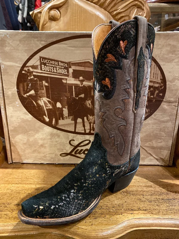 Classic Hiking Boots Lucchese Classic Women's COWBOY BOOT Black Precious Metal Python GC9201 Hand Made in Texas