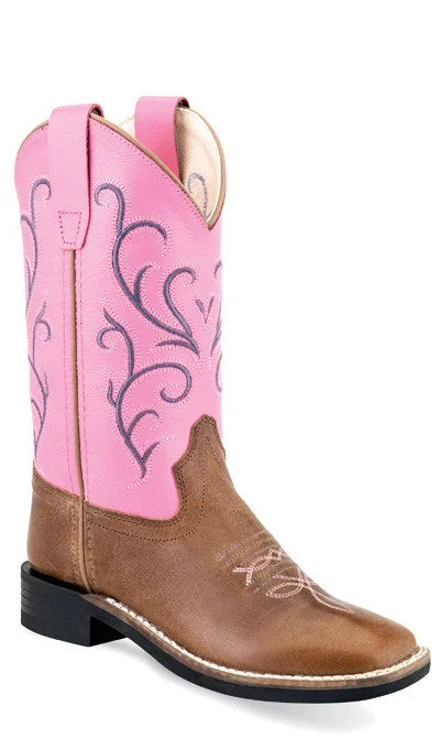 Comfortable Boots For Hiking Jama Old West Boot- Girls Tan Fry Foot/ Pink Shaft