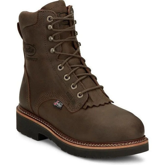 Outdoor Work Boots Justin Men's Rivot 8" WP Steel Toe Western Work Boot -Brown- OW458 Outdoor Work Boots Justin Men's Rivot 8" WP Steel Toe Western Work Boot -Brown- OW458