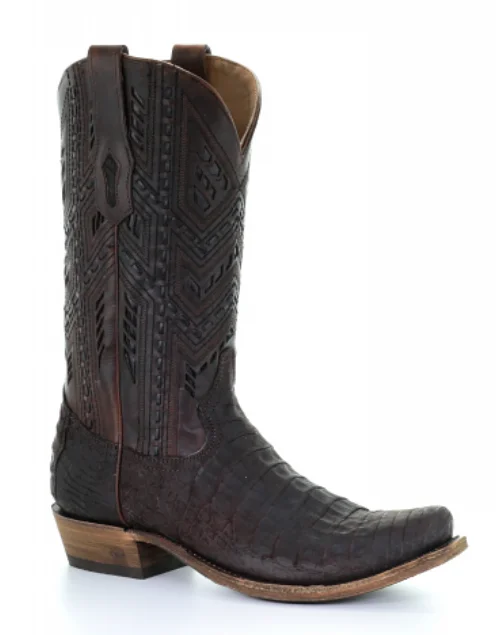 Lightweight Snow Boots Corral Men's Oil Brown Caiman Boots A3632