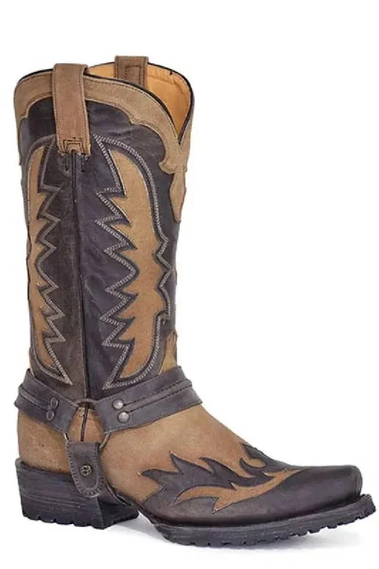 Comfortable Platform Shoes Stetson Outlaw Wings Biker (Tan) - Men's Cowboy Boot