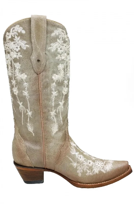 Stylish Casual Footwear Corral Wedding Collection Women's Bone Floral Embroidery & Swarovski Crystal Boot - C3178