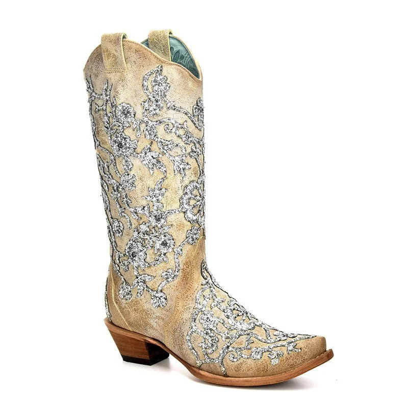 Durable Flip Flops Corral Women's White Crystal Cowgirl Boots C3356 ON SALE!