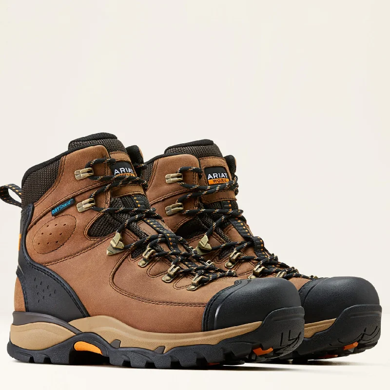 Comfortable Platform Boots Ariat Men's Endeavor 6" Soft Toe WP Lace-Up Work Boot- Brown- 10050826