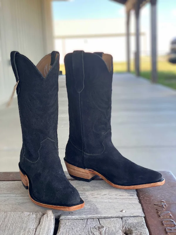 Affordable Hiking Shoes Fenoglio Boot Co. | Black Victoria Roughout Snip Toe Boot