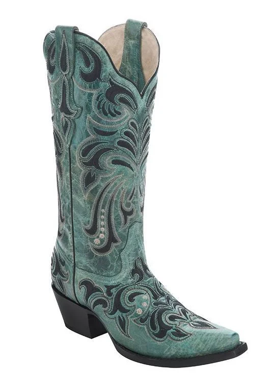 Stylish Winter Footwear Corral Women's Turquoise & Navy Embroidery Cowgirl Boots - G1259 Stylish Winter Footwear Corral Women's Turquoise & Navy Embroidery Cowgirl Boots - G1259