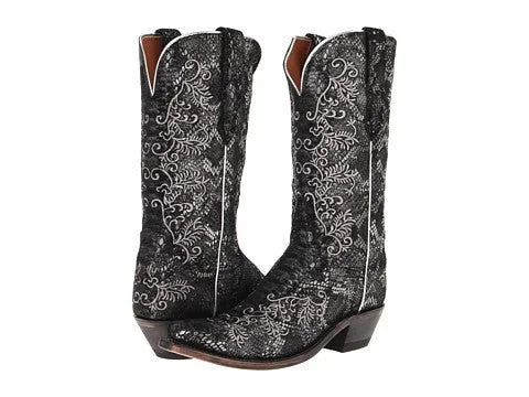 High Fashion Footwear Lucchese N4717 Women's Black & Silver Python Print Boot
