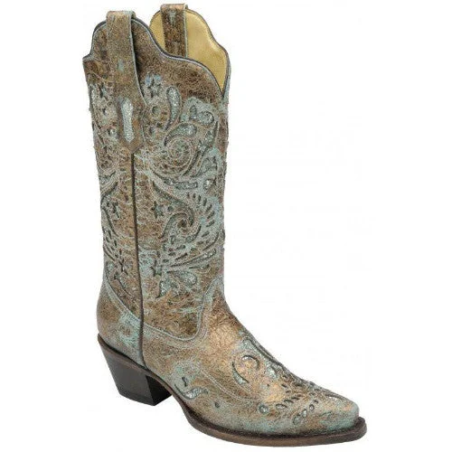 Comfortable Heeled Shoes Corral Women's Bronce Turquoise Glitter Inlay Cowboy Boot R1255 Comfortable Heeled Shoes Corral Women's Bronce Turquoise Glitter Inlay Cowboy Boot R1255