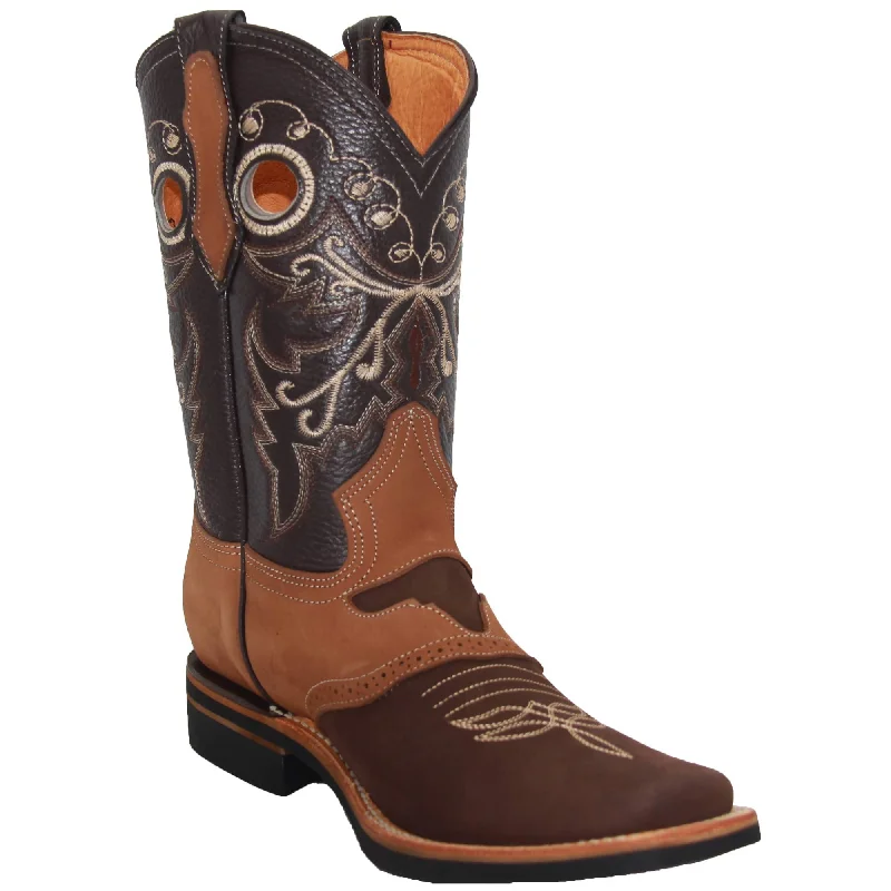 Comfortable Winter Sandals Men's Genuine Leather Square Toe Rodeo Cowboy Boot