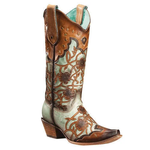Trendy Formal Shoes Corral Women's Mint Maple Flowers Overlay and Studs C3176