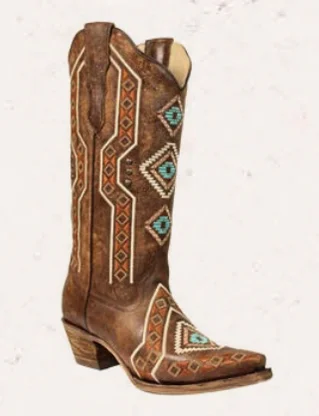 Stylish Platform Boots Corral Women's Brown Ethnic Embroidered and Studded Boot E1178 Stylish Platform Boots Corral Women's Brown Ethnic Embroidered and Studded Boot E1178