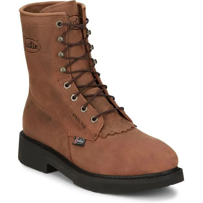 Comfortable Heeled Shoes Justin Men's Livestock 8" Round ST Lace Up Western Work Boot -Brown- OW764 Comfortable Heeled Shoes Justin Men's Livestock 8" Round ST Lace Up Western Work Boot -Brown- OW764