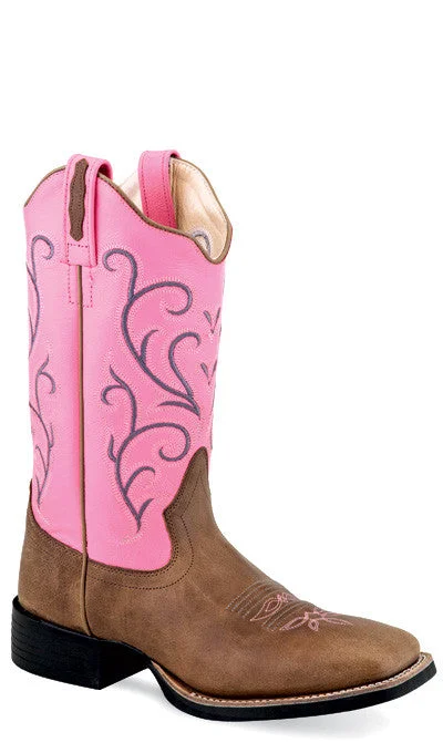 Comfortable Dress Flats Jama Old West Boot- Girls Tan Fry Foot / Pink Shaft