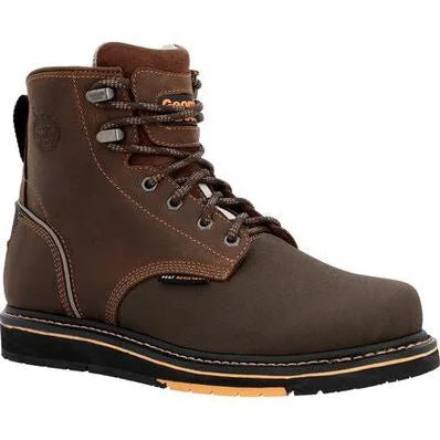 Comfortable Heeled Shoes Georgia Men's Boot Amp Lt Power 6" Wedge Work Boot -Brown- GB00518 Comfortable Heeled Shoes Georgia Men's Boot Amp Lt Power 6" Wedge Work Boot -Brown- GB00518