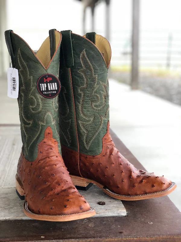 High Fashion Footwear Horse Power Top Hand  | Cognac Lux Full Quill Ostrich Boot