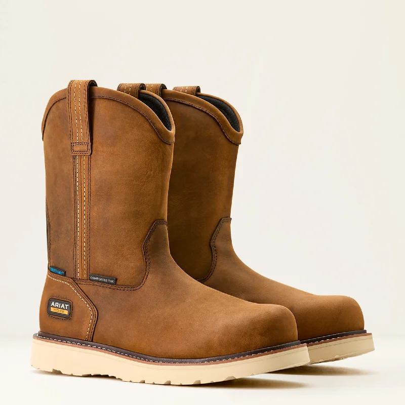 Sporty Casual Boots Ariat Men's Rebar 10" Comp Toe WP Pull-On Wedge Work Boot- Brown- 10053613 Sporty Casual Boots Ariat Men's Rebar 10" Comp Toe WP Pull-On Wedge Work Boot- Brown- 10053613