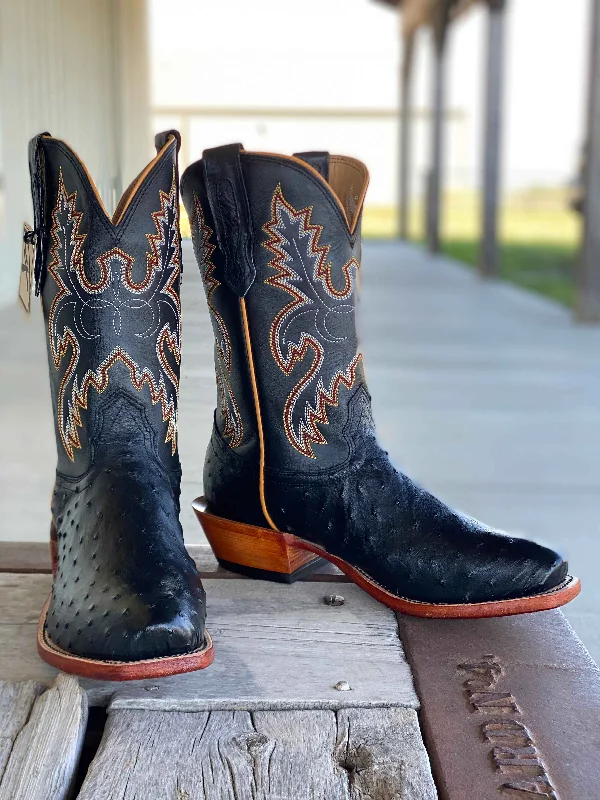 Fashionable Work Boots Fenoglio Boot Co. | Black Full Quill Ostrich
