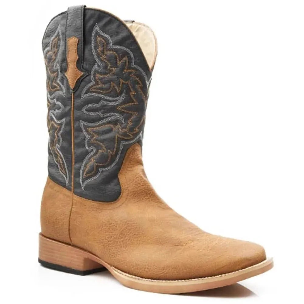 Comfortable Formal Footwear Roper Shadow Outlaw (Navy/Tumbled Tan) - Men's Cowboy Boot