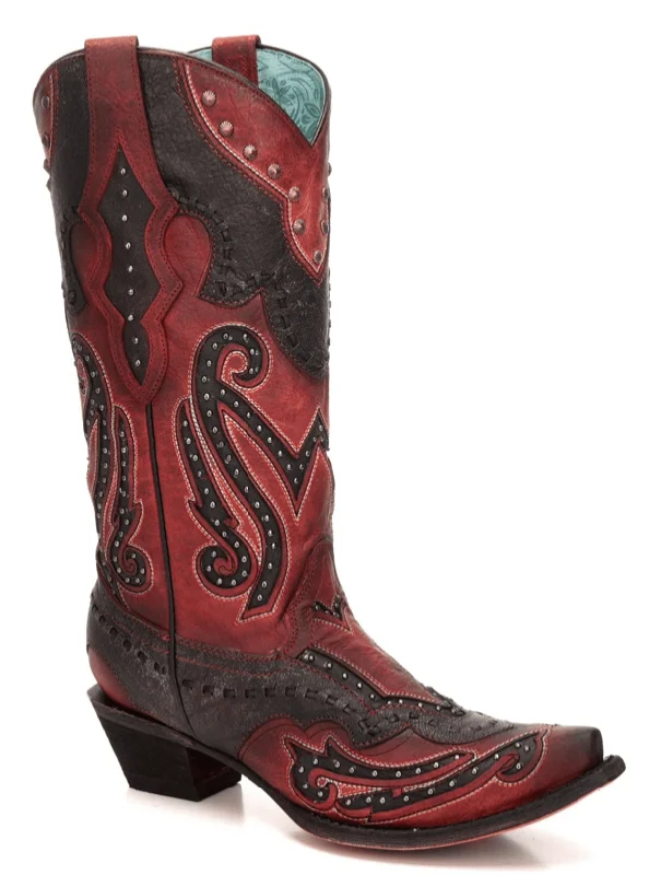 Comfortable Formal Footwear Corral Womens Red & Black Studded Cowgirl Boots C3352