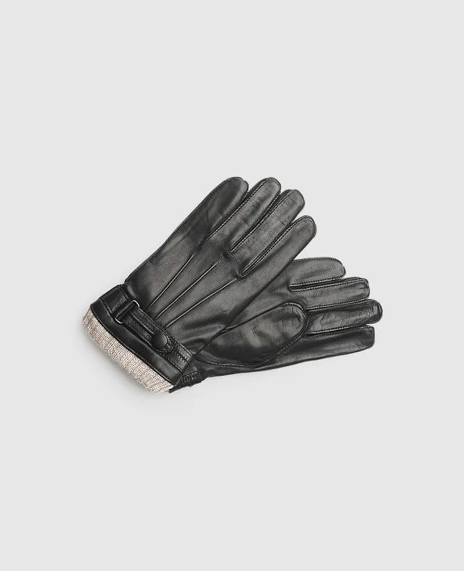 Luxury Leather Sneakers Leather gloves with cuff - Black